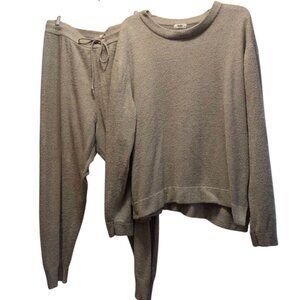 Knix Lounge Set Gray Fleece Jogging Set Pullover Sweatshirt Tie pull on Pants